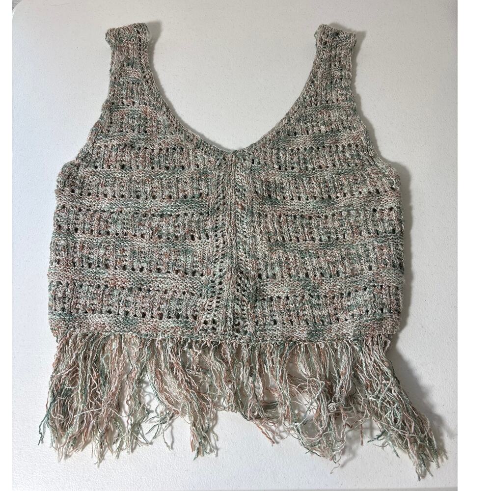 Love Knits NYC NWT Size XS Loose Crochet Fringe Hem Crop Tank Top Boho Festival